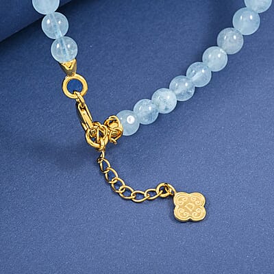 D'Joy Aquamarine Beaded Graduation Necklace 18-20 Inches in Vermeil Yellow Gold Over Sterling Silver 159.00 ctw