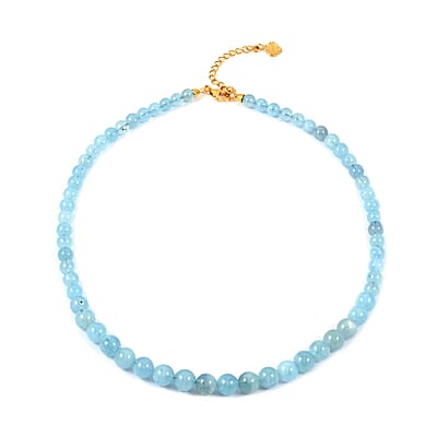 D'Joy Aquamarine Beaded Graduation Necklace 18-20 Inches in Vermeil Yellow Gold Over Sterling Silver 159.00 ctw