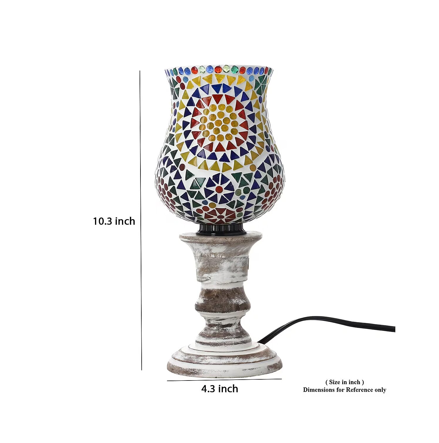 Yellow and Multi Color Mosaic Glass Lamp with Handcarved Wooden Base