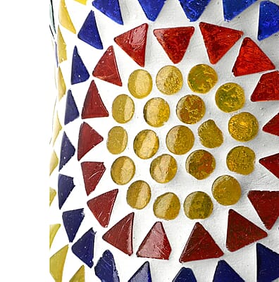Yellow and Multi Color Mosaic Glass Lamp with Handcarved Wooden Base