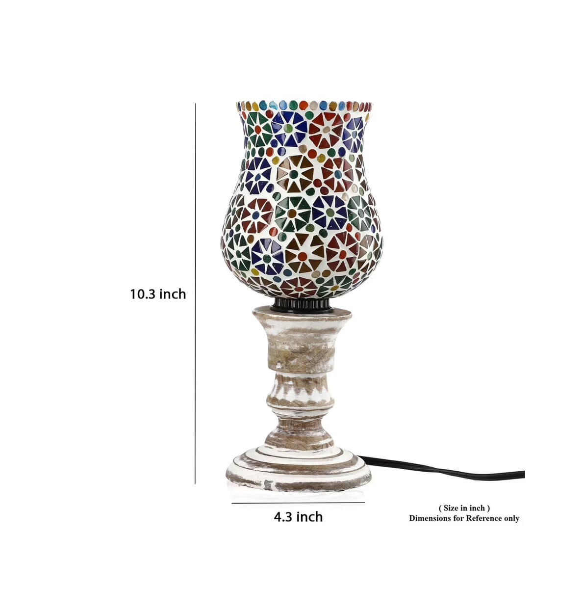 Blue and Multi Color Mosaic Glass Lamp with Handcarved Wooden Base image number 7