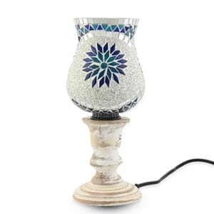 Red and Multi Color Clover Leaf Mosaic Glass Lamp with Handcarved Wooden Base