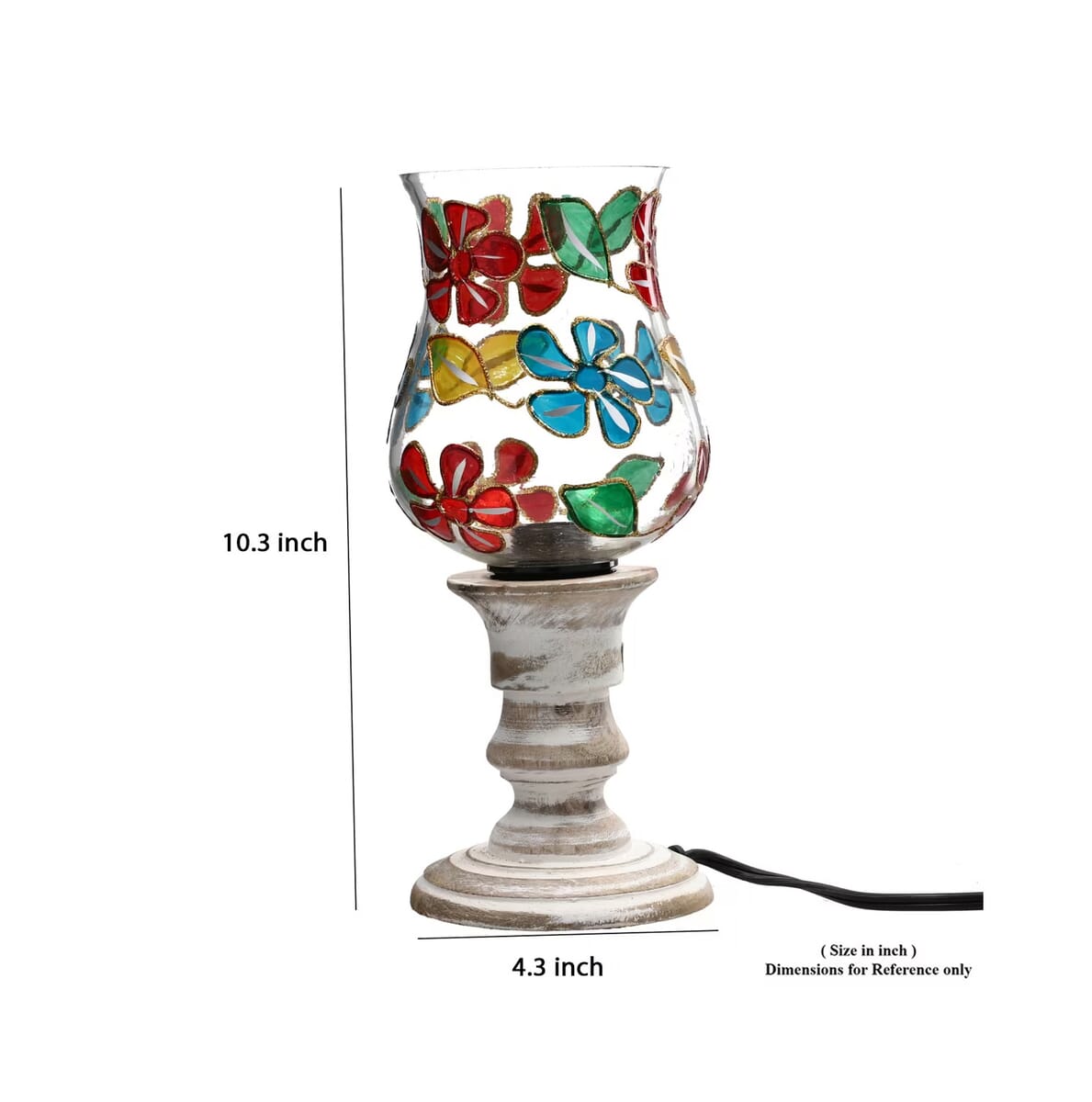 Red and Multi Color Clover Leaf Mosaic Glass Lamp with Handcarved Wooden Base image number 7