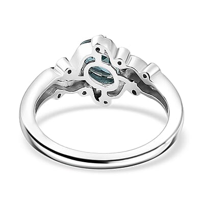 Betroka Blue Apatite and White Zircon Ocean Wave Ring in Rhodium Over Sterling Silver (Size 5.0) 0.90 ctw