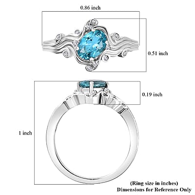 Betroka Blue Apatite and White Zircon Ocean Wave Ring in Rhodium Over Sterling Silver (Size 5.0) 0.90 ctw