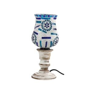 White Color Glass Mosaic Lamp with Handcarved Wooden Base