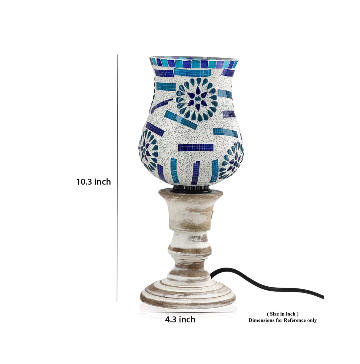 White Color Glass Mosaic Lamp with Handcarved Wooden Base image number 7