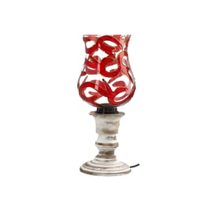 Red Color Mosaic Glass Lamp with Handcraved Wooden Base