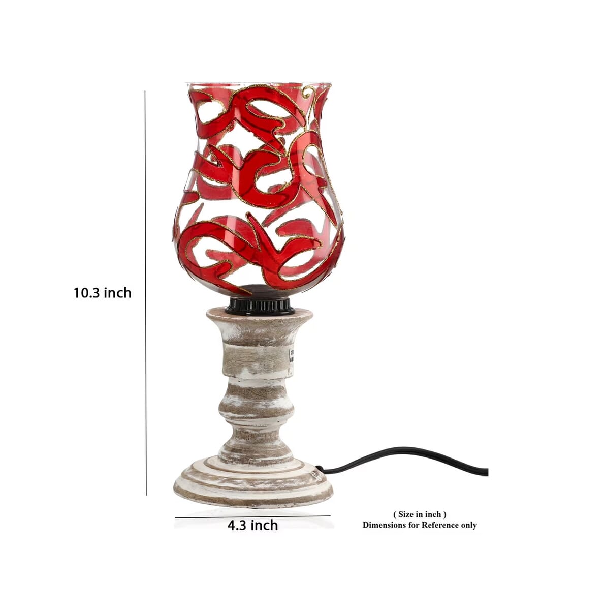 Red Color Mosaic Glass Lamp with Handcraved Wooden Base image number 7