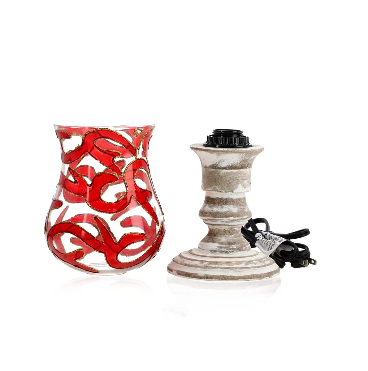 Red Color Mosaic Glass Lamp with Handcraved Wooden Base image number 8