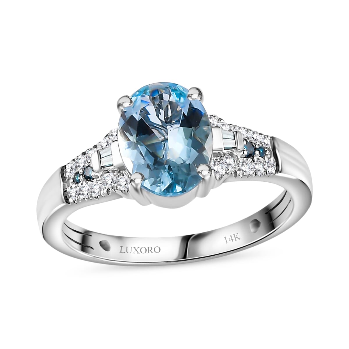 Luxoro AAA Santa Maria Aquamarine, I2 Venice Blue and White Diamond 1.65 ctw Sea Hues Ring in 14K White Gold (Size 6.0) image number 0
