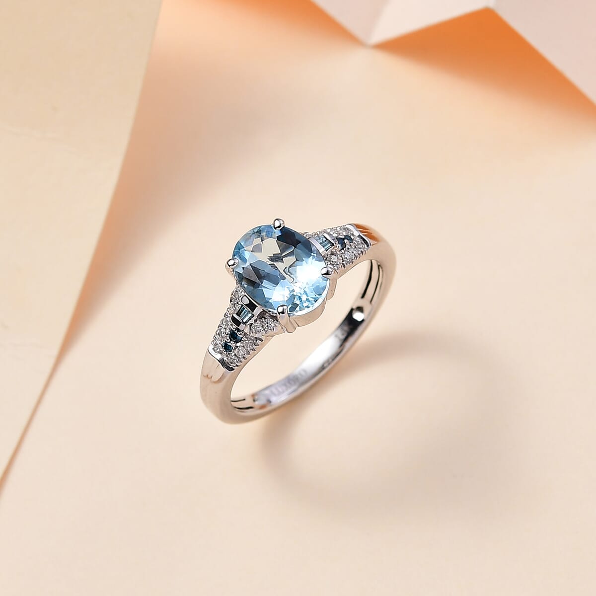 Luxoro AAA Santa Maria Aquamarine, I2 Venice Blue and White Diamond 1.65 ctw Sea Hues Ring in 14K White Gold (Size 6.0) image number 1