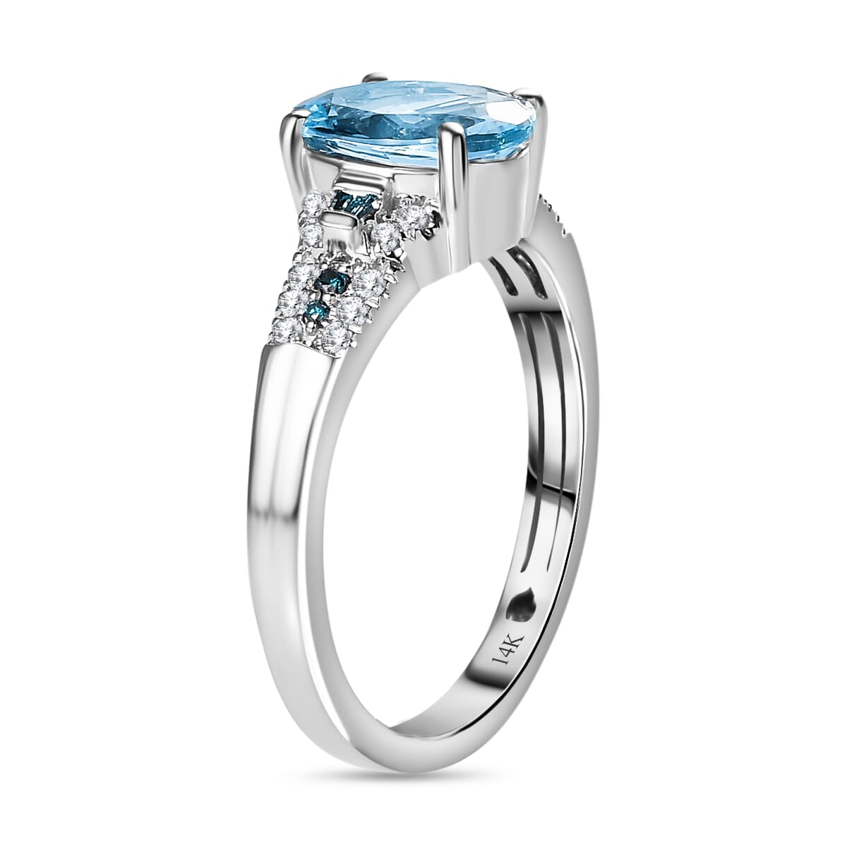 Luxoro AAA Santa Maria Aquamarine, I2 Venice Blue and White Diamond 1.65 ctw Sea Hues Ring in 14K White Gold (Size 6.0) image number 3