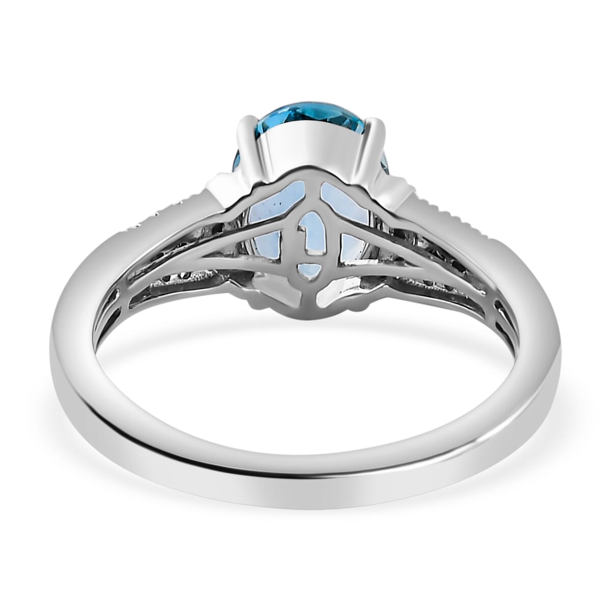 Luxoro AAA Santa Maria Aquamarine, I2 Venice Blue and White Diamond 1.65 ctw Sea Hues Ring in 14K White Gold (Size 6.0) image number 4