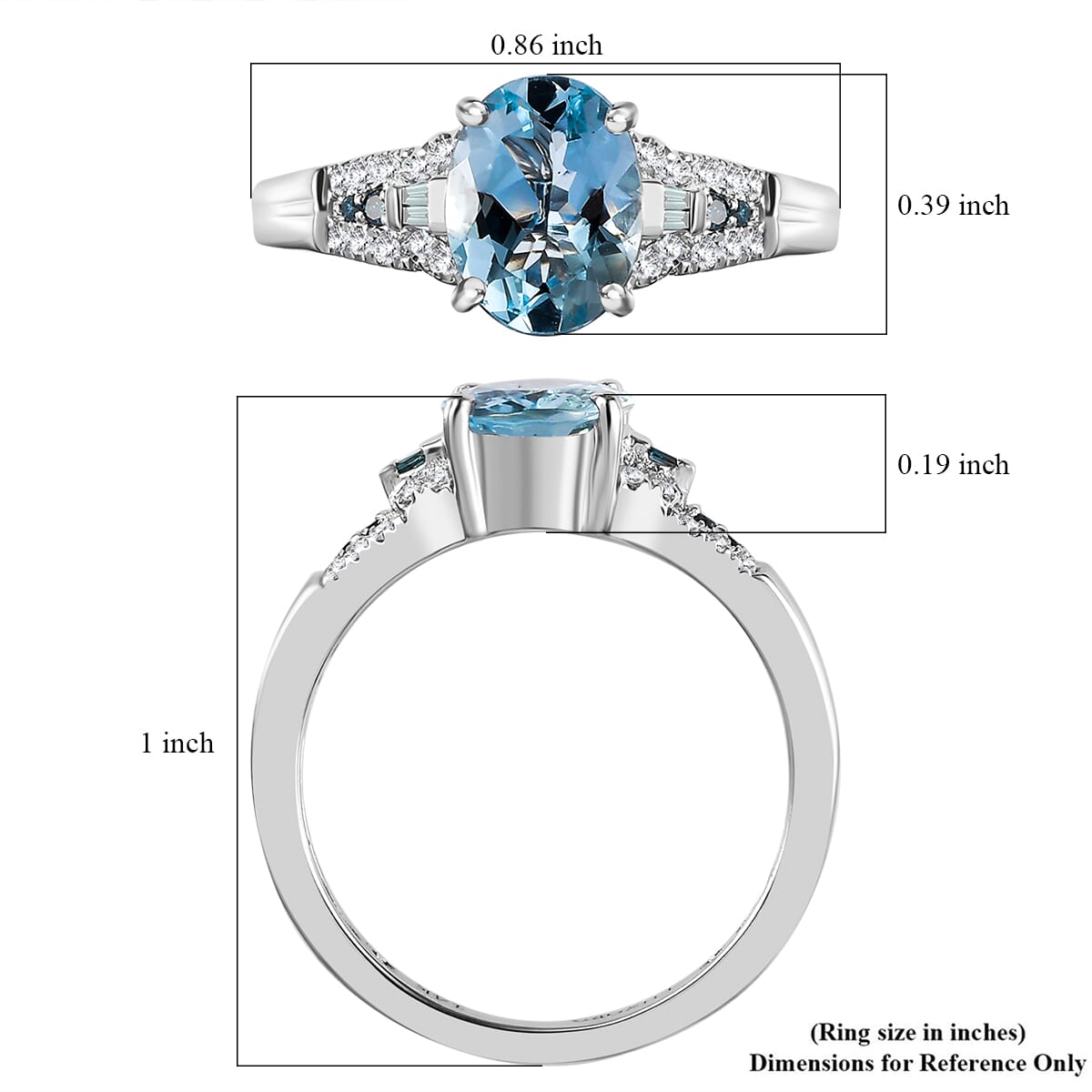 Luxoro AAA Santa Maria Aquamarine, I2 Venice Blue and White Diamond 1.65 ctw Sea Hues Ring in 14K White Gold (Size 6.0) image number 5