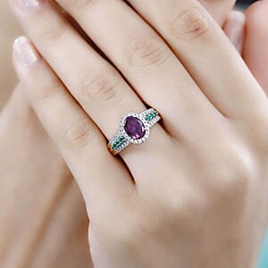 Certified & Appraised Luxoro AAA Radiant Ember Garnet, Boyaca Colombian Emerald and G-H I2 Diamond 1.93 ctw Ring in 10K Rose Gold (Size 6.0)