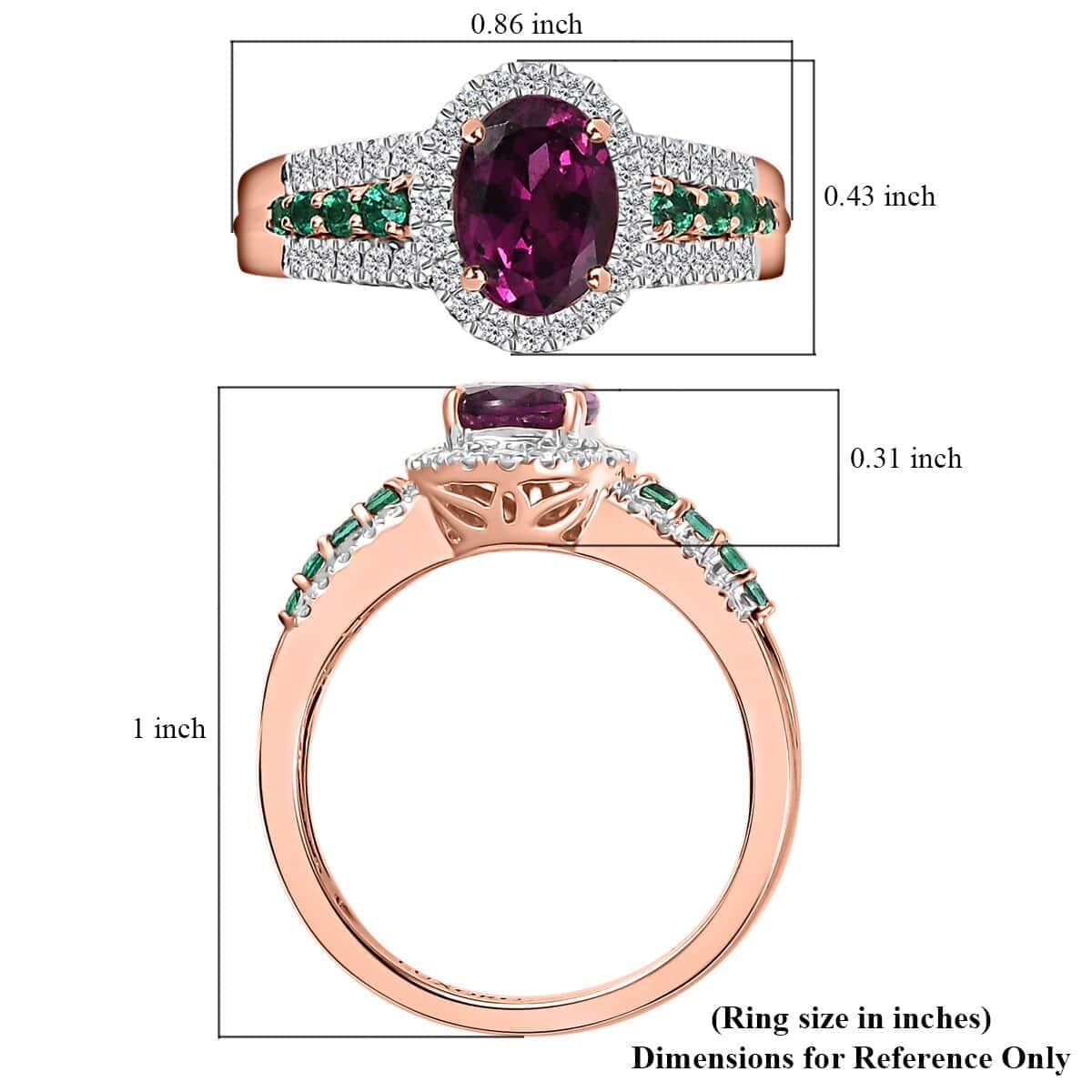 Certified & Appraised Luxoro AAA Radiant Ember Garnet, Boyaca Colombian Emerald and G-H I2 Diamond 1.93 ctw Ring in 10K Rose Gold (Size 6.0) image number 5