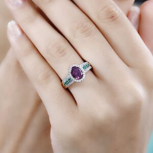 Certified & Appraised Luxoro AAA Radiant Ember Garnet, Boyaca Colombian Emerald and G-H I2 Diamond 1.93 ctw Ring in 10K Rose Gold (Size 7.0)