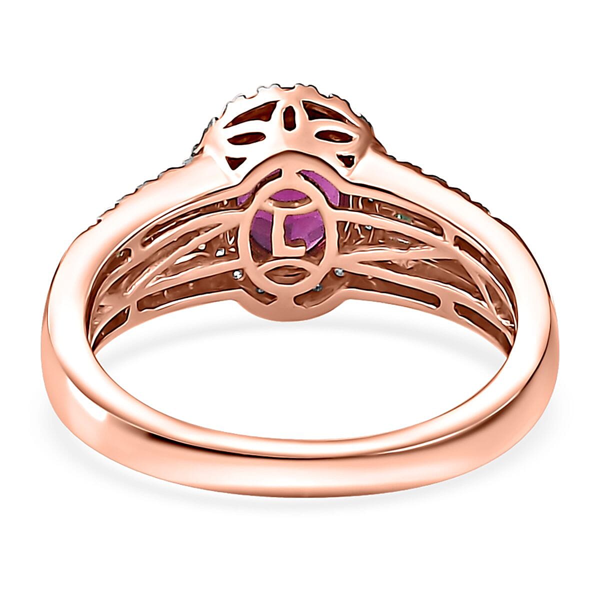 Certified & Appraised Luxoro AAA Radiant Ember Garnet, Boyaca Colombian Emerald and G-H I2 Diamond 1.93 ctw Ring in 10K Rose Gold (Size 8.0) image number 4