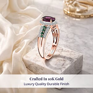 Certified & Appraised Luxoro AAA Radiant Ember Garnet, Boyaca Colombian Emerald and G-H I2 Diamond 1.93 ctw Ring in 10K Rose Gold (Size 10.0)