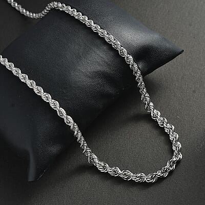 Artisan Crafted Platinum Over Sterling Silver Link Chain Necklace 24 Inches 26.2 Grams