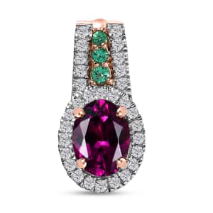 Certified & Appraised Luxoro 10K Rose Gold AAA Radiant Ember Garnet, Boyaca Colombian Emerald and G-H I2 Diamond Pendant 2.08 ctw