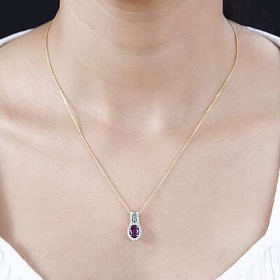 Certified & Appraised Luxoro 10K Rose Gold AAA Radiant Ember Garnet, Boyaca Colombian Emerald and G-H I2 Diamond Pendant without Chain 2.08 ctw