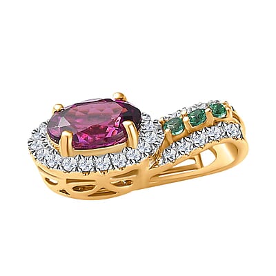 Certified & Appraised Luxoro 10K Rose Gold AAA Radiant Ember Garnet, Boyaca Colombian Emerald and G-H I2 Diamond Pendant without Chain 2.08 ctw