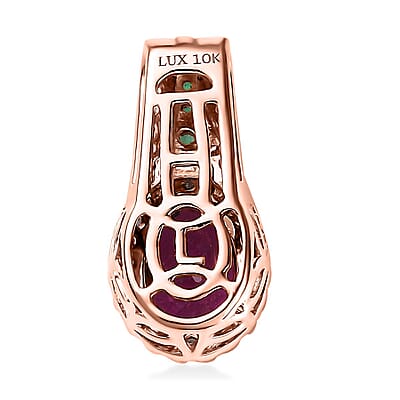 Certified & Appraised Luxoro 10K Rose Gold AAA Radiant Ember Garnet, Boyaca Colombian Emerald and G-H I2 Diamond Pendant without Chain 2.08 ctw