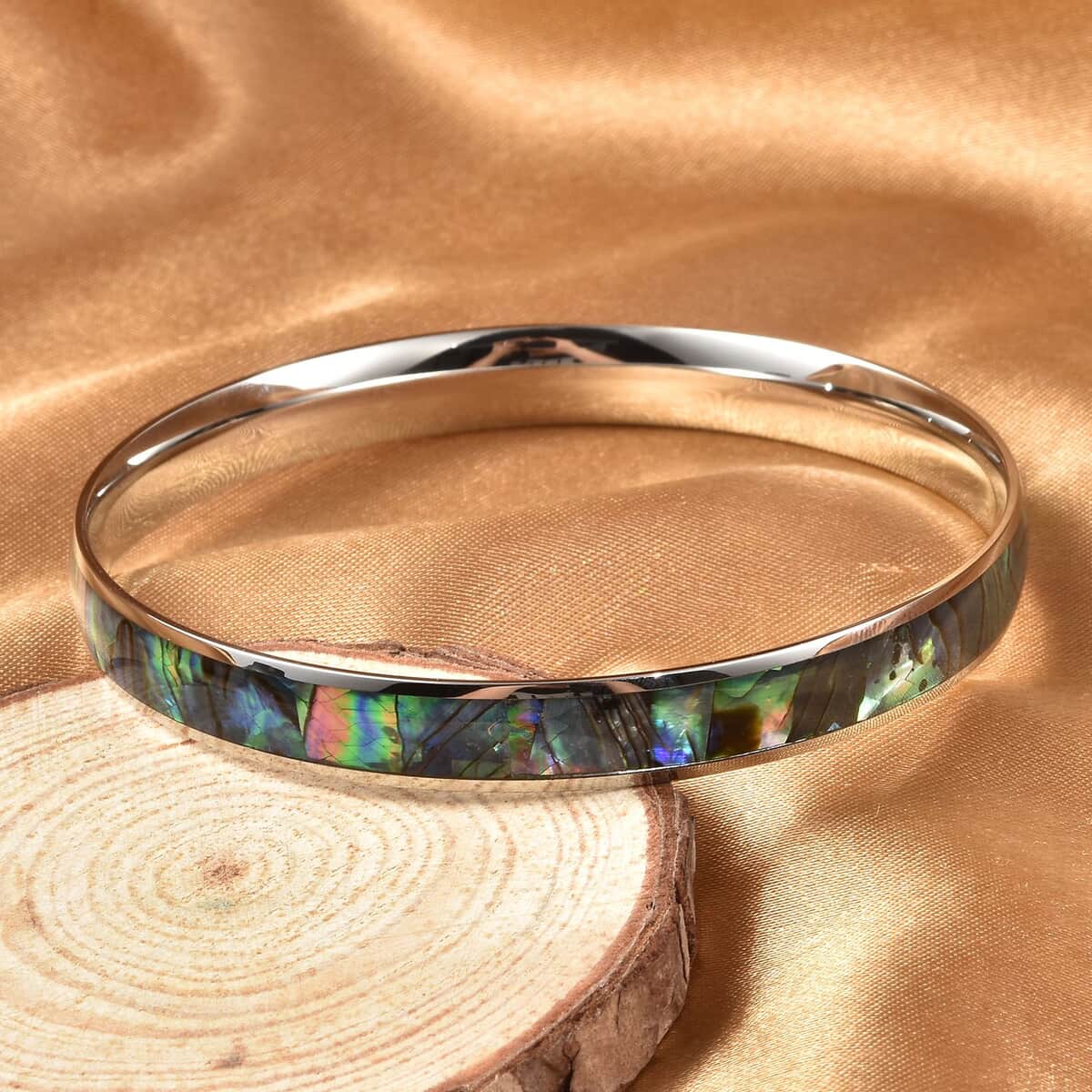 Abalone Shell Bangle Bracelet in Stainless Steel, Enamel Bracelet, Fashion Beach Jewelry For Women, Gift For Her (7.25 In) image number 1