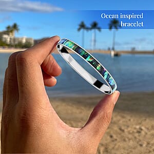 Abalone Shell Bangle Bracelet in Stainless Steel 7.25 Inches