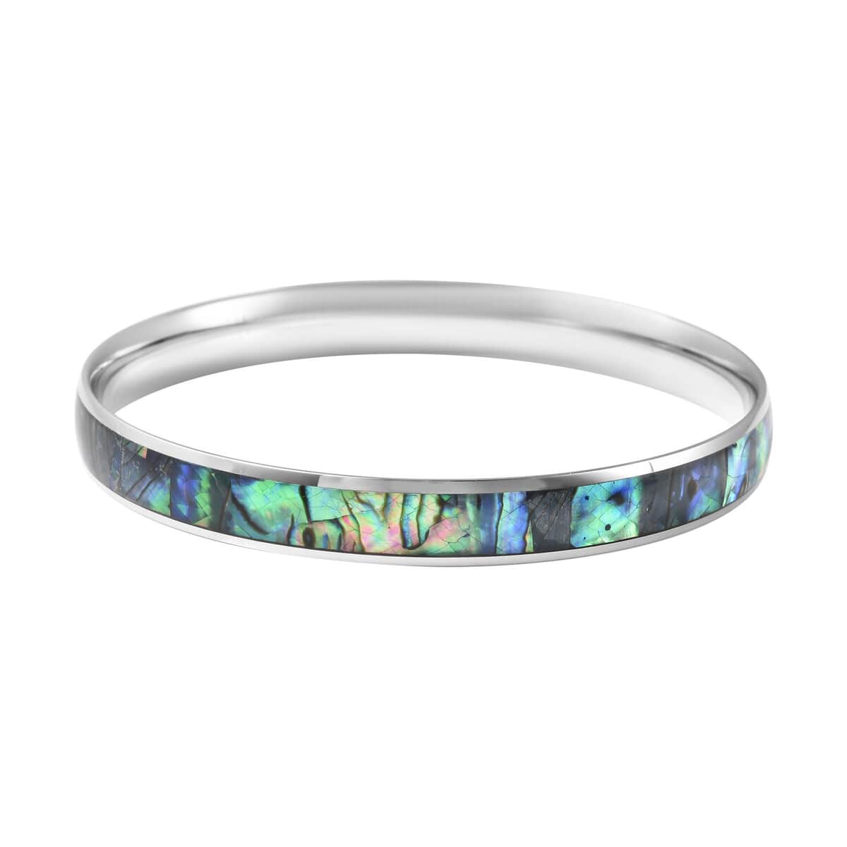 Abalone Shell Bangle Bracelet in Stainless Steel, Enamel Bracelet, Fashion Beach Jewelry For Women, Gift For Her (7.25 In) image number 3