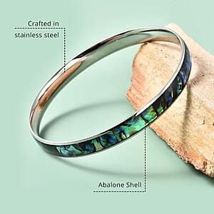 Abalone Shell Bangle Bracelet in Stainless Steel 7.25 Inches
