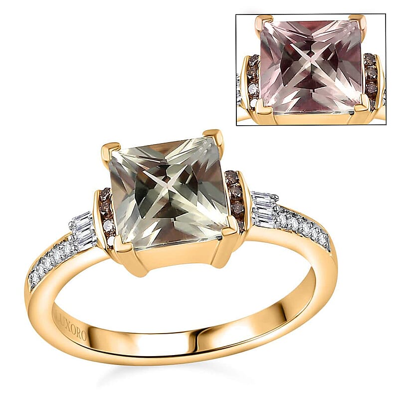 Luxoro AAA Turkizite, I2 Natural Champagne and White Diamond 2.10 ctw Vintage Ring in 14K Yellow Gold (Size 7.0)