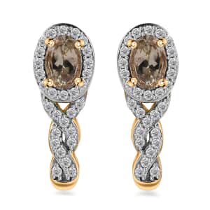 AAA Turkizite and White Zircon J-Hoop Earrings in 18K Vermeil Yellow Gold Over Sterling Silver 1.70 ctw