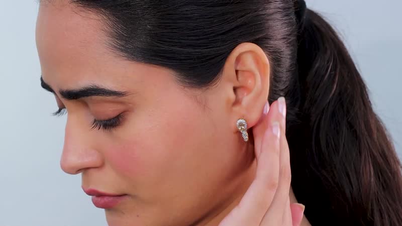 AAA Turkizite and White Zircon J-Hoop Earrings in 18K Vermeil Yellow Gold Over Sterling Silver 1.70 ctw