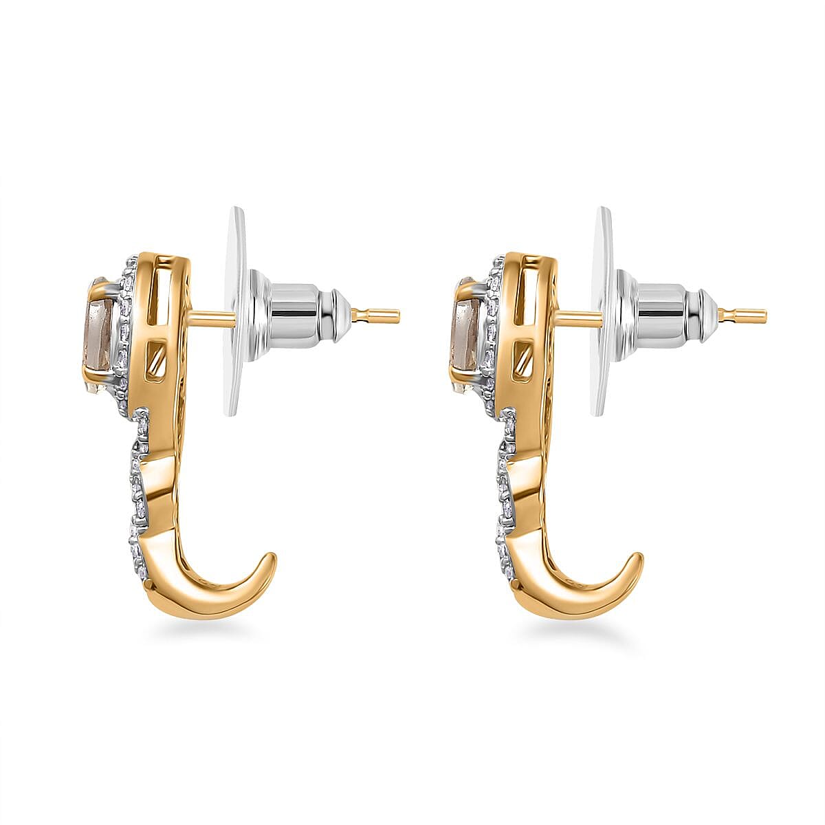 AAA Turkizite and White Zircon J-Hoop Earrings in 18K Vermeil Yellow Gold Over Sterling Silver 1.70 ctw
