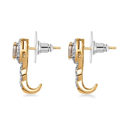 AAA Turkizite and White Zircon J-Hoop Earrings in 18K Vermeil Yellow Gold Over Sterling Silver 1.70 ctw