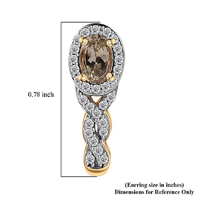 AAA Turkizite and White Zircon J-Hoop Earrings in 18K Vermeil Yellow Gold Over Sterling Silver 1.70 ctw