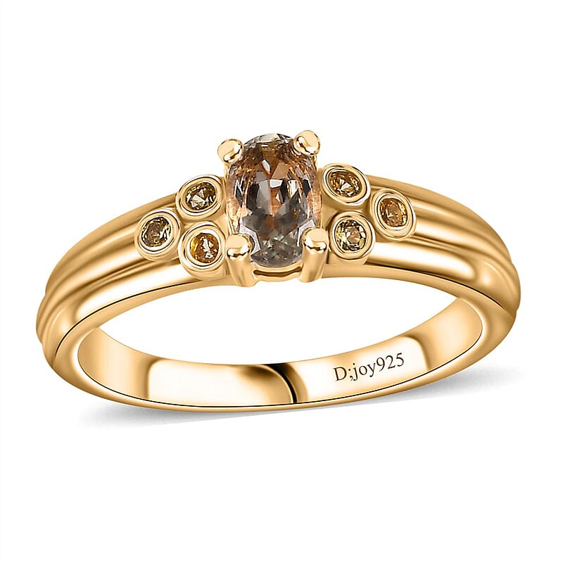 AAA Turkizite and Yellow Sapphire Wide Shank Ring in 18K Vermeil Yellow Gold Over Sterling Silver (Size 5.0) 0.65 ctw