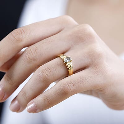 AAA Turkizite and Yellow Sapphire Wide Shank Ring in 18K Vermeil Yellow Gold Over Sterling Silver (Size 5.0) 0.65 ctw