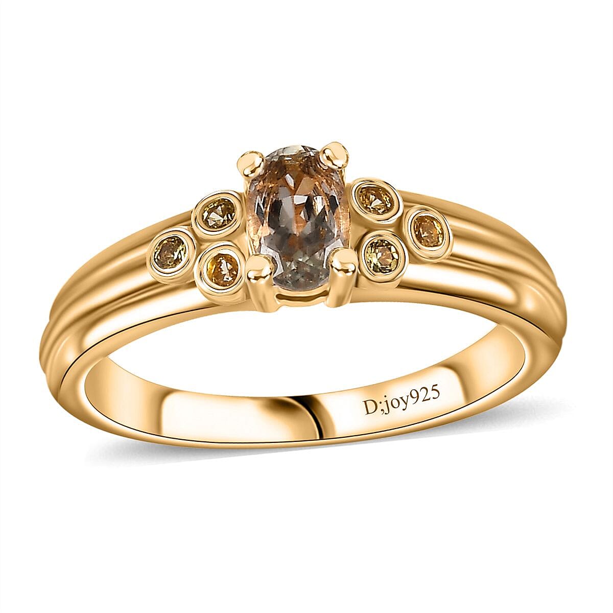 AAA Turkizite and Yellow Sapphire Wide Shank Ring in 18K Vermeil Yellow Gold Over Sterling Silver (Size 7.0) 0.65 ctw