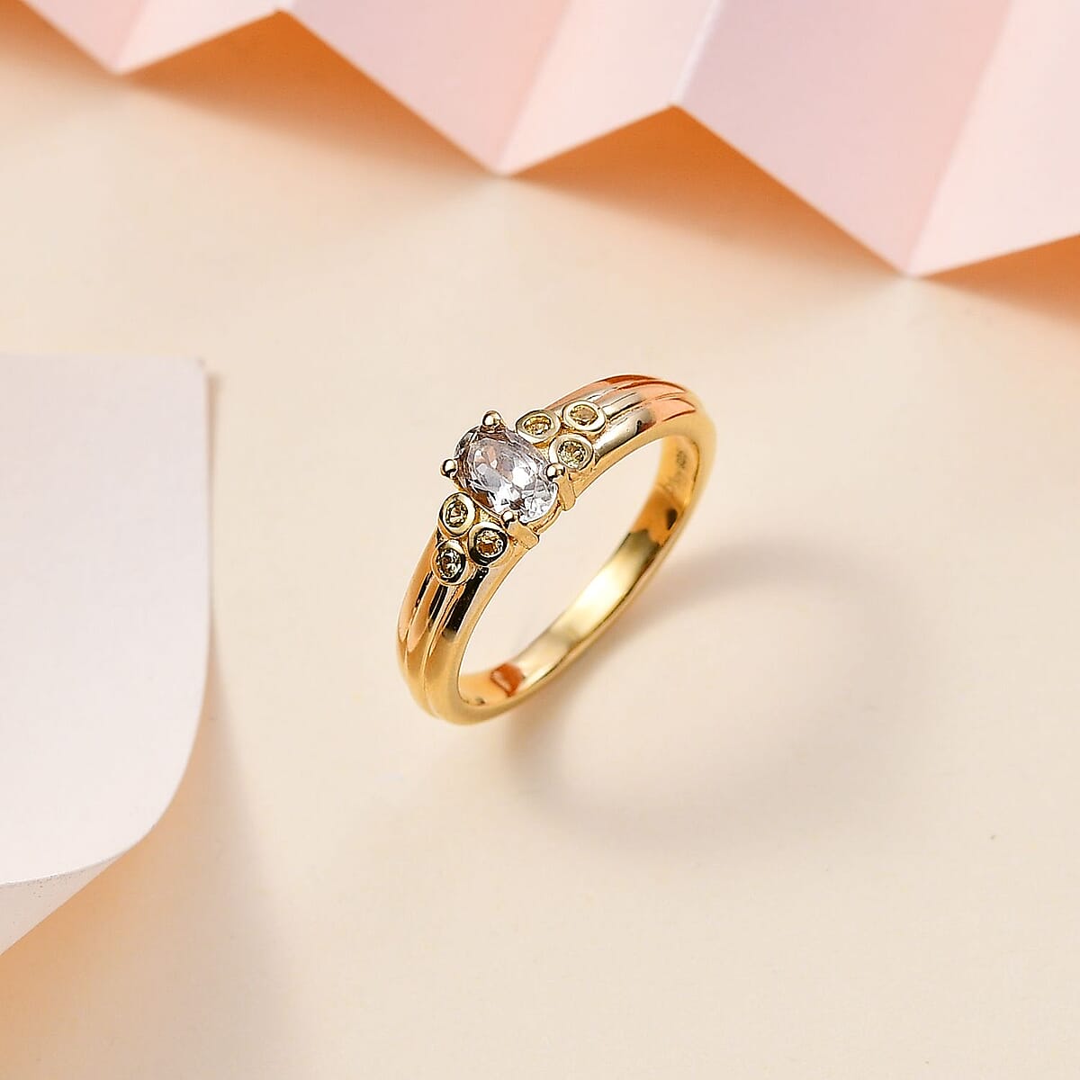 AAA Turkizite and Yellow Sapphire Wide Shank Ring in 18K Vermeil Yellow Gold Over Sterling Silver (Size 8.0) 0.65 ctw image number 1