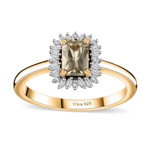 AAA Turkizite and Diamond Sunburst Ring in 18K Vermeil Yellow Gold Over Sterling Silver (Size 5.0) 0.80 ctw