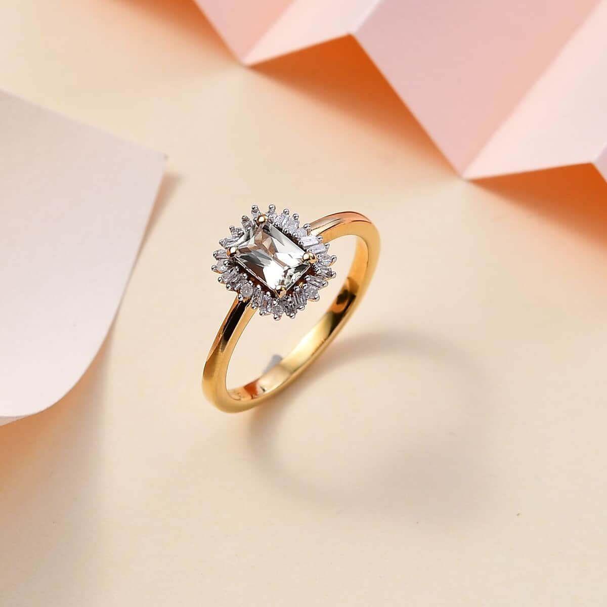AAA Turkizite and Diamond Sunburst Ring in 18K Vermeil Yellow Gold Over Sterling Silver (Size 5.0) 0.80 ctw image number 1