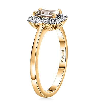 AAA Turkizite and Diamond Sunburst Ring in 18K Vermeil Yellow Gold Over Sterling Silver (Size 5.0) 0.80 ctw