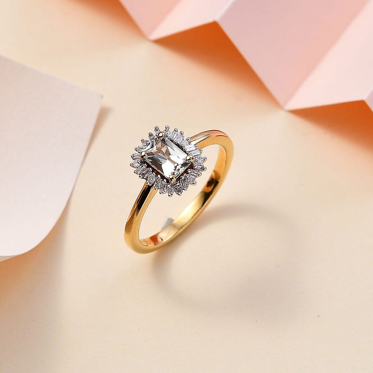 AAA Turkizite and Diamond Sunburst Ring in 18K Vermeil Yellow Gold Over Sterling Silver (Size 6.0) 0.80 ctw image number 1