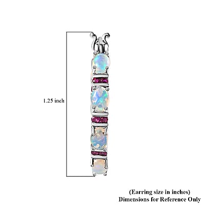 D'Joy Premium Ethiopian Welo Opal and Ruby Hoop Earrings in Platinum Over Sterling Silver 5.40 ctw