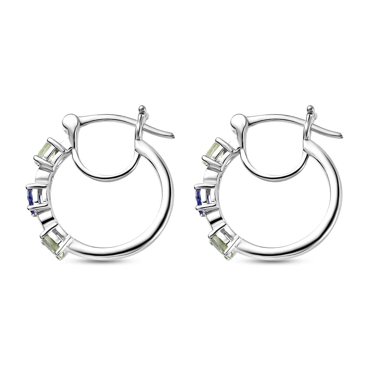 Brazilian Mint Garnet and Multi Gemstone Art Deco Hoop Earrings in Rhodium Over Sterling Silver 1.15 ctw image number 3