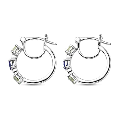 Brazilian Mint Garnet and Multi Gemstone Art Deco Hoop Earrings in Rhodium Over Sterling Silver 1.15 ctw
